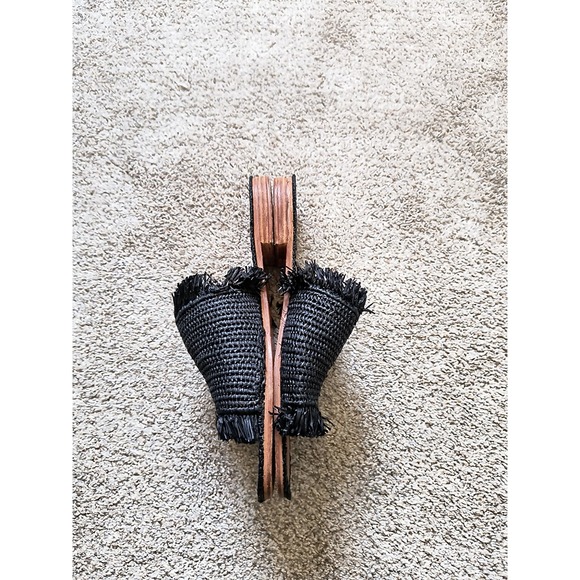 Proud Mary Womens Raffia Fringe Slip On  Sandal In Black Footwear Size 6 - Picture 2 of 5